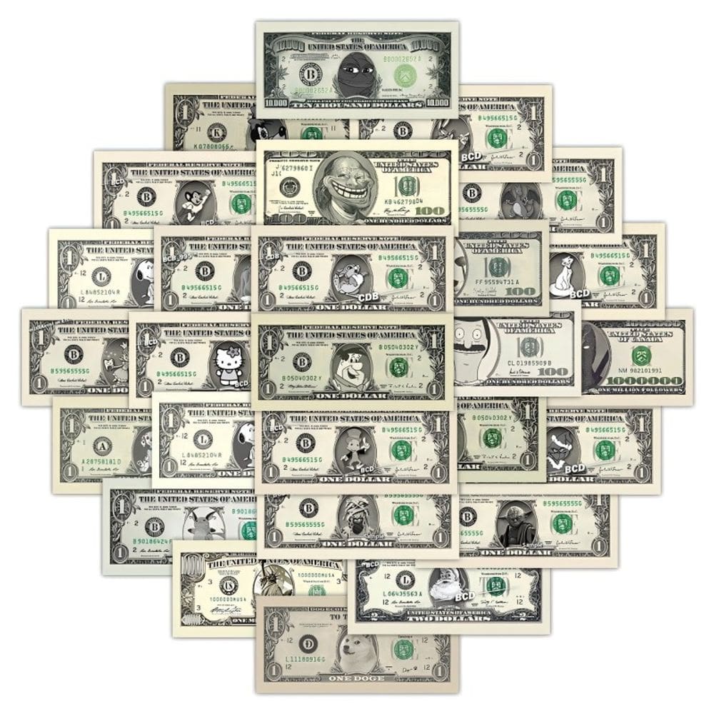 Pacote de adesivos Funny Dollar Bill Vintage Meme Style x28