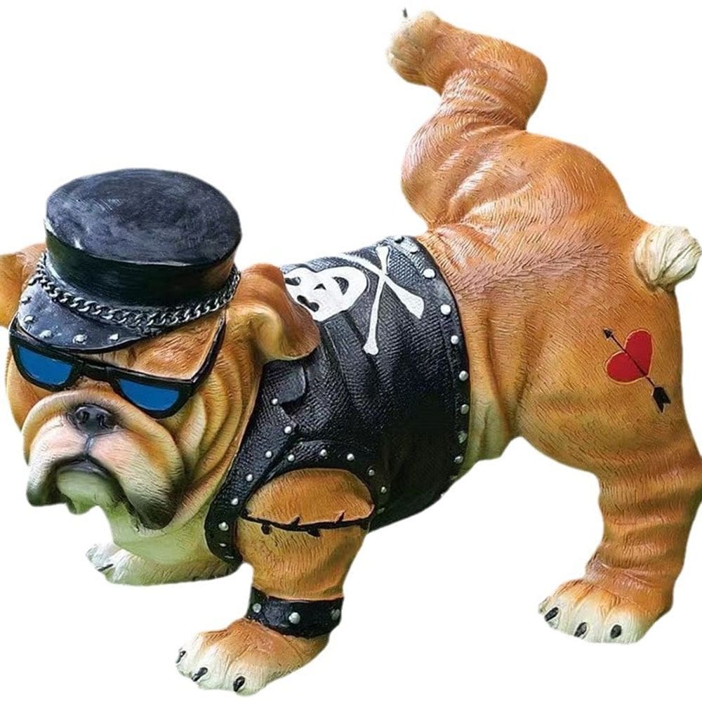 Resina de estátua de buldogue de balanço para decoração de jardim 330g