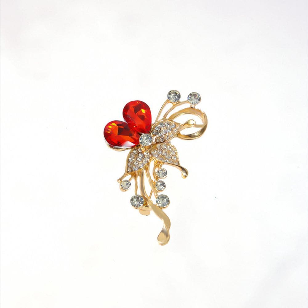 Broche Pin Rose Flower Red Crystal Petals Alloy 5.3x4cm