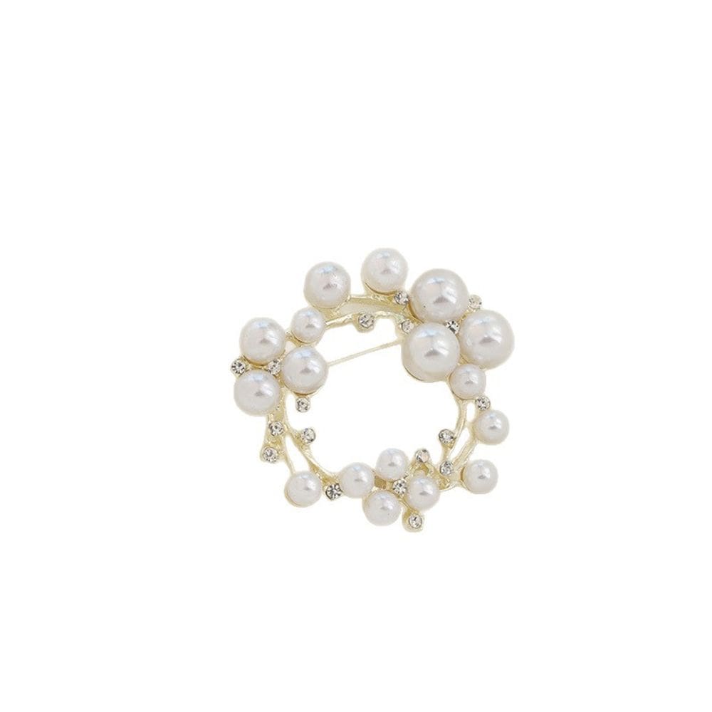 Pin de broche Elegant Pearl Circle com detalhes em cristal