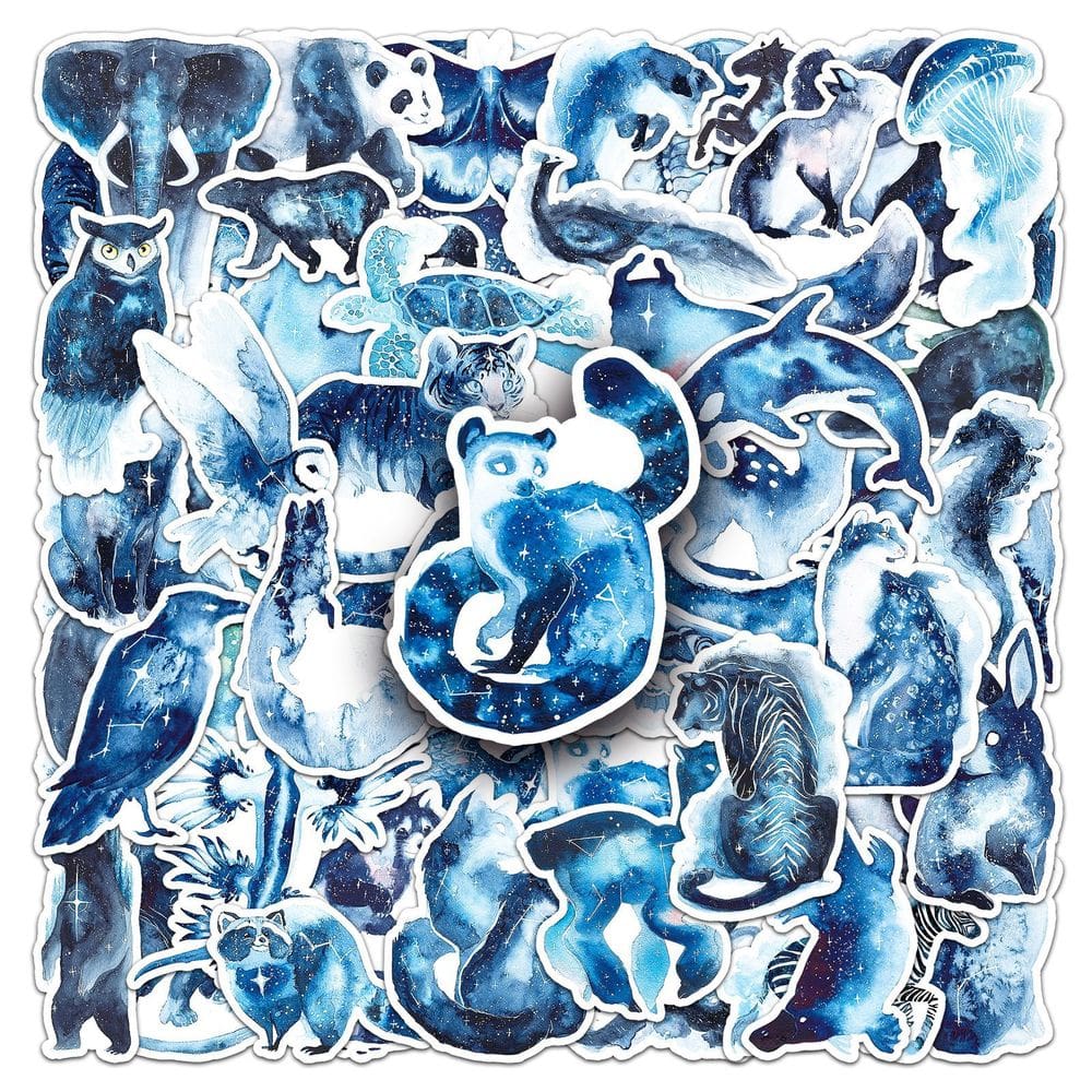 Pacote de adesivos Galaxy Animal, 52 unidades, azul, estético, impermeável