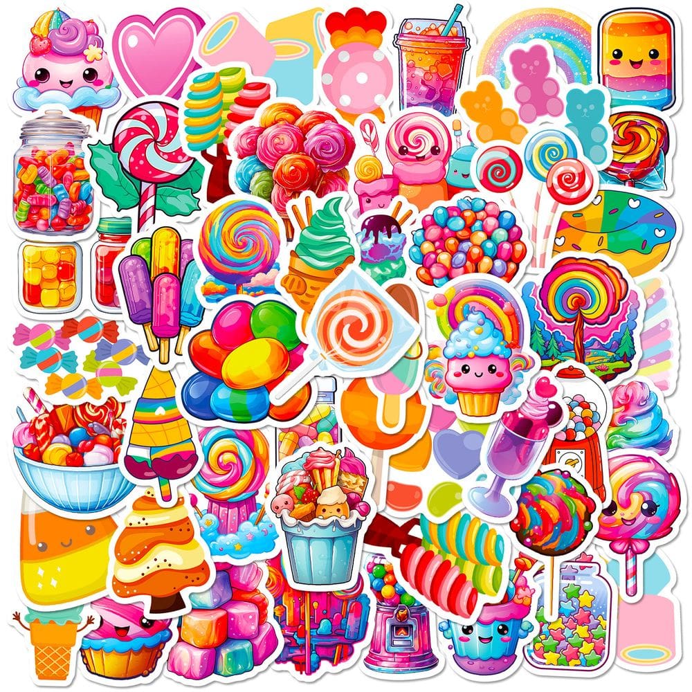 Pacote de adesivos Candy Theme, 50 unidades de pirulito colorido kawaii