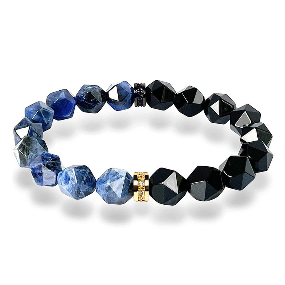Pulseira de obsidiana com veia azul facetada em pedra natural 16cm