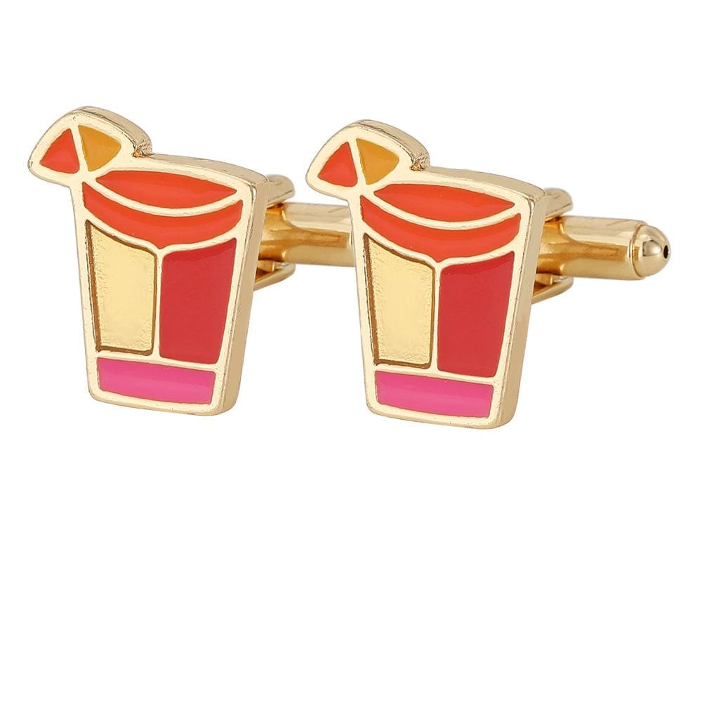 Copo de bebida Cufflinks para homens, liga leve, detalhes coloridos em esmalte