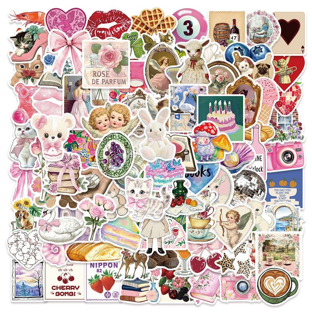 Adesivos American Retro Doodle Vintage Pie Popcorn x50
