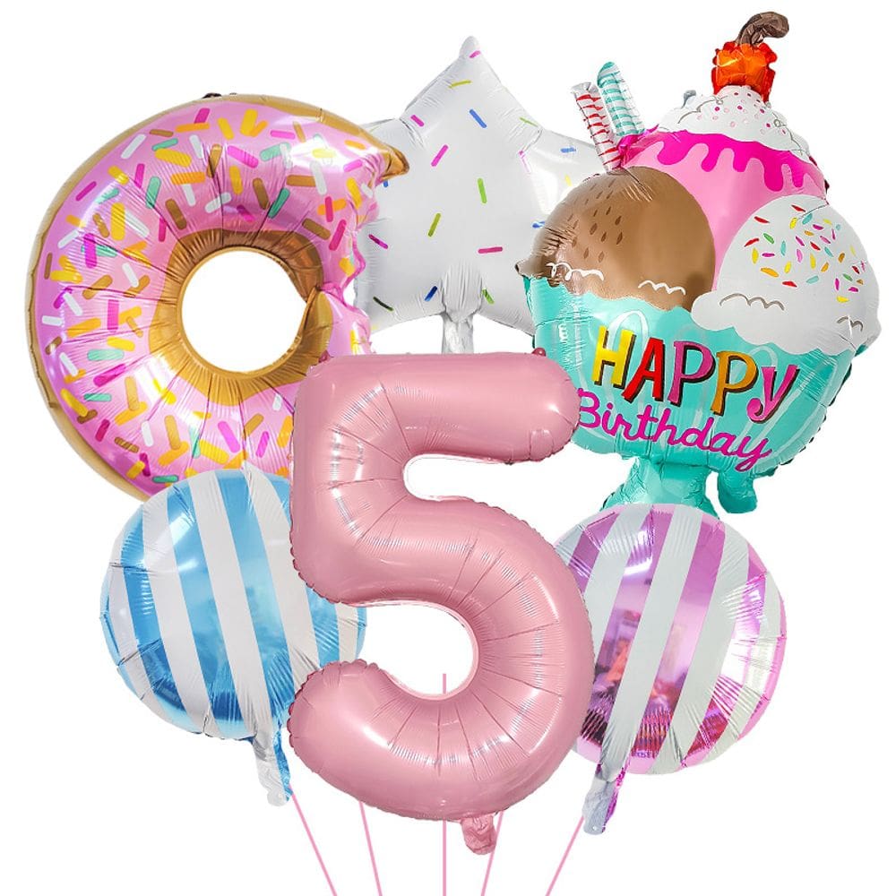 Conjunto de balões para donuts e papel alumínio de sorvete, 6 peças para festa de aniversário