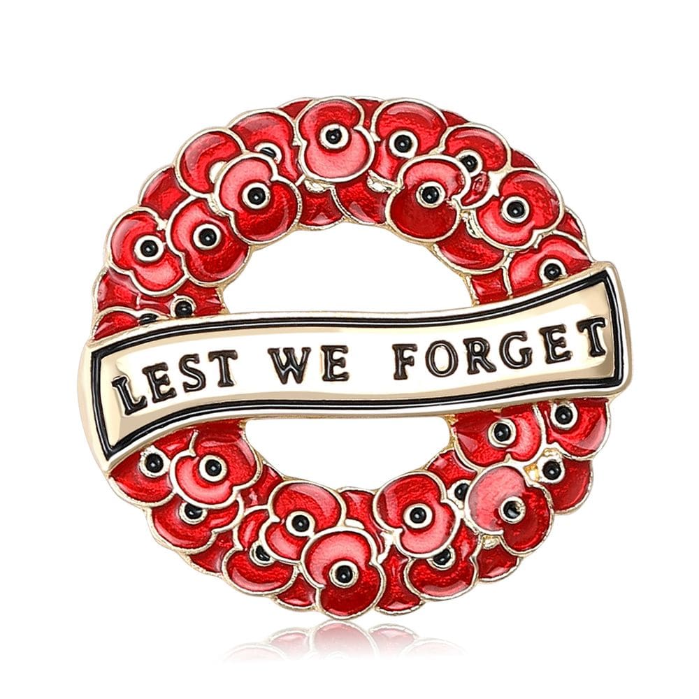 Coroa de papoula vermelha com broche para que não esqueçamos a liga de bandeira