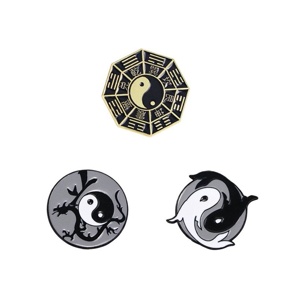 Conjunto de alfinetes de broche em estilo chinês Tai Chi Yin Yang Alloy