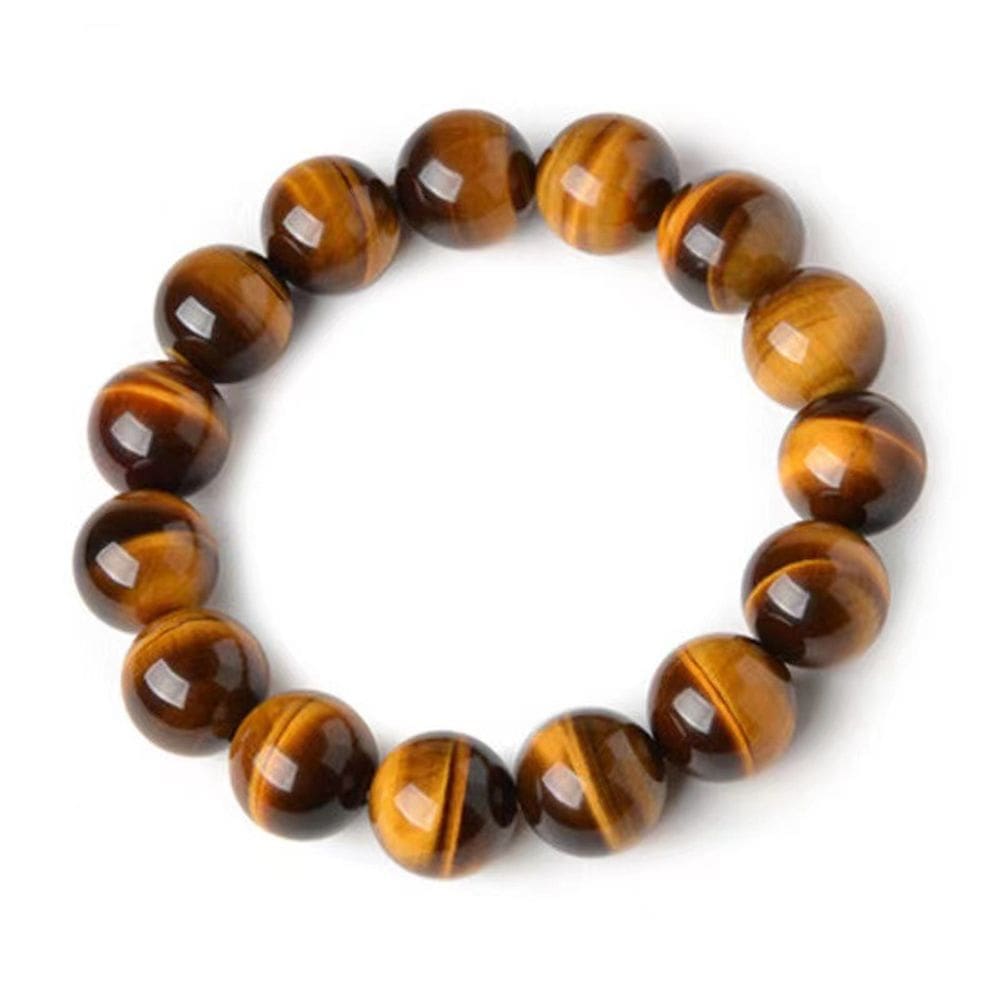Pulseiras de miçangas de 12 mm com olhos de tigre amarelos naturais para homens e mulheres