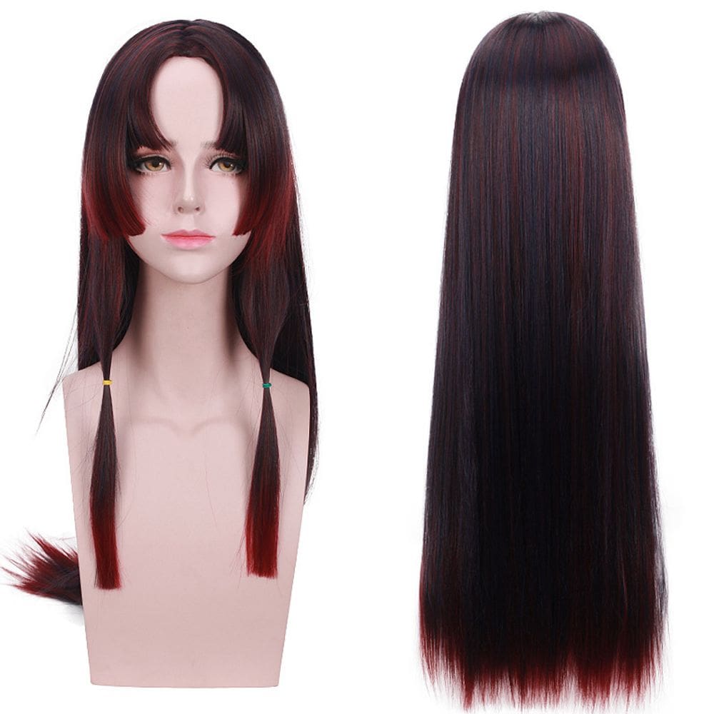 Peruca de cosplay de anime genérica de 100 cm de comprimento reta, preta a vermelha
