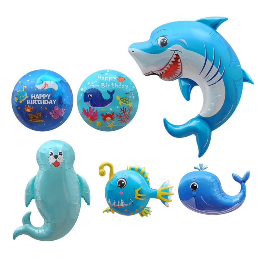Conjunto de balões metalizados Ocean Animal, 6 unidades, tubarão, baleia e golfinho