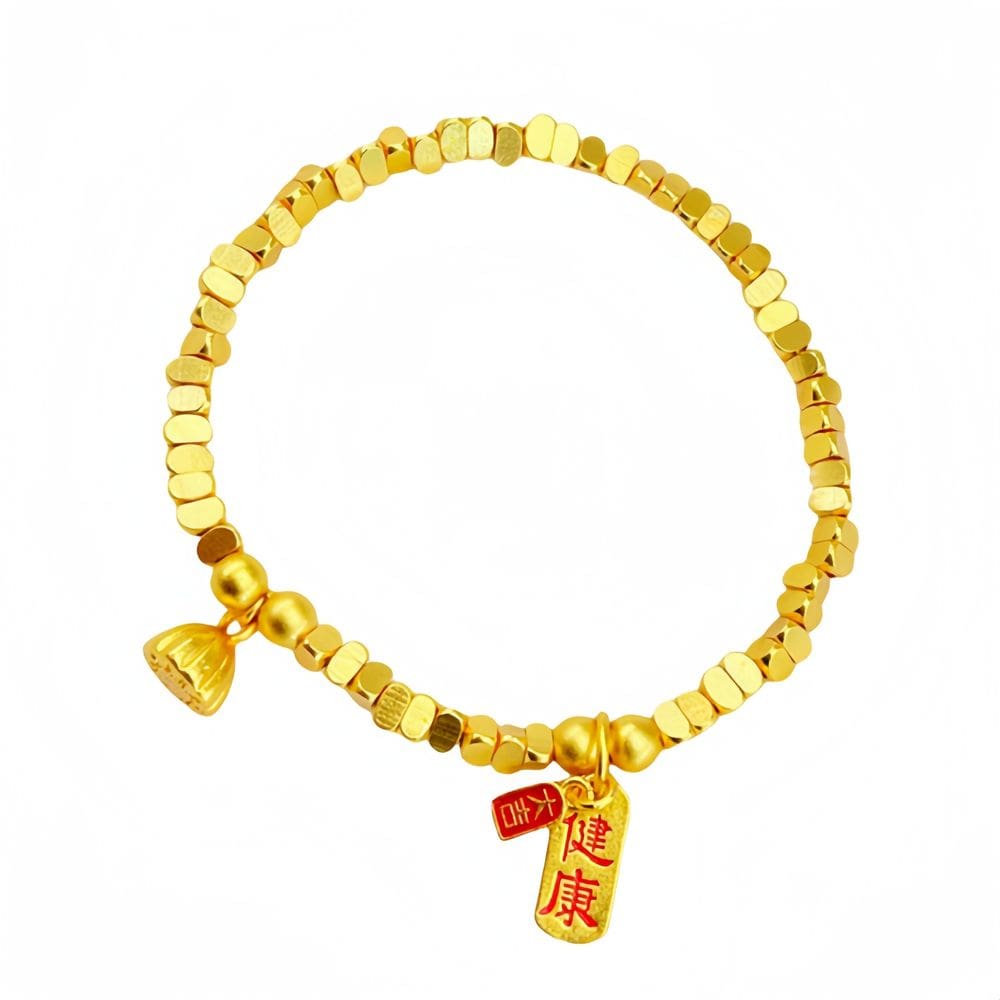 Pulseira Lucky Charm banhada a ouro para mulheres Flat Nugget Bead