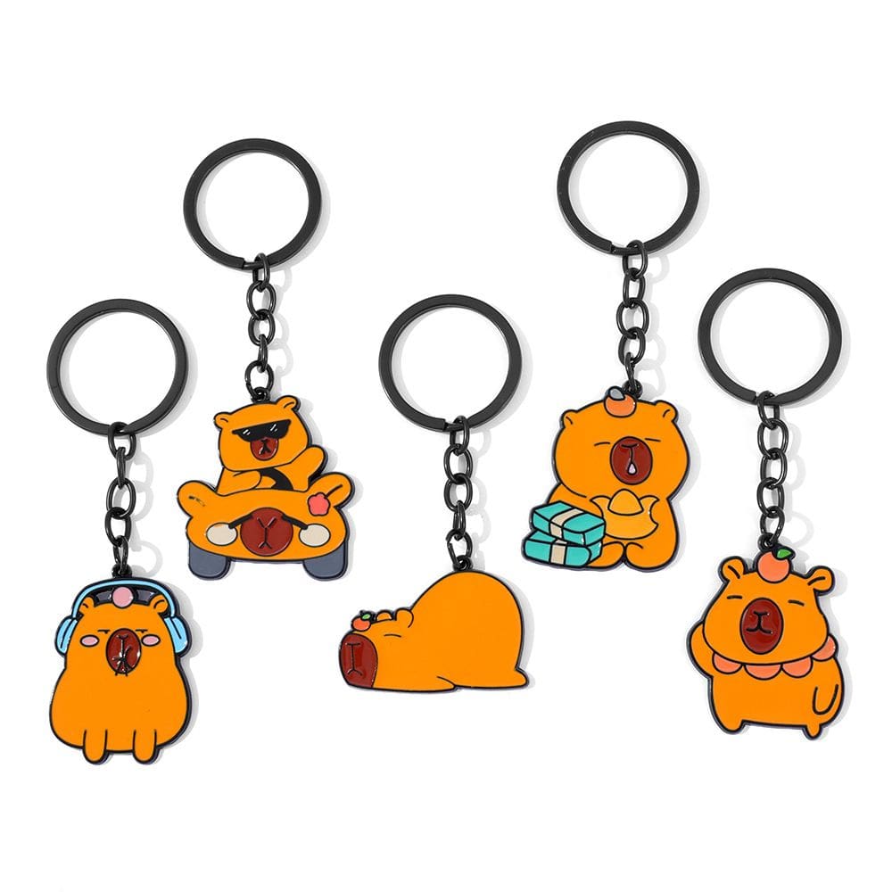 Conjunto de chaveiros Capybara Cartoon Zinc Alloy, pacote com 5