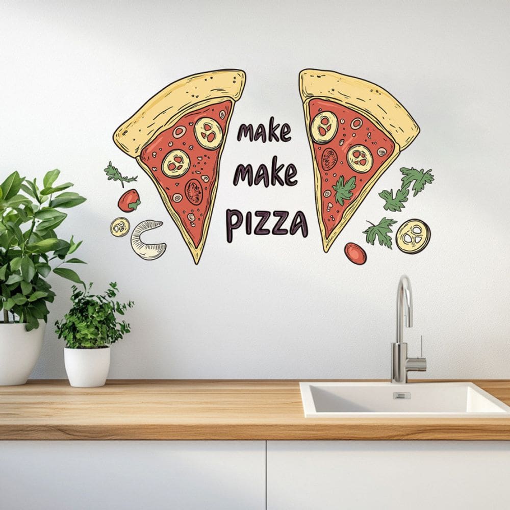 Adesivos de parede Pizza Cartoon Food Design PVC 30x40cm