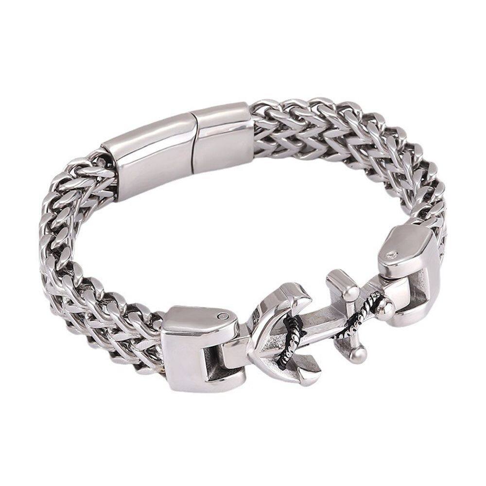 Pulseira de aço inoxidável para homens com design de âncora náutica