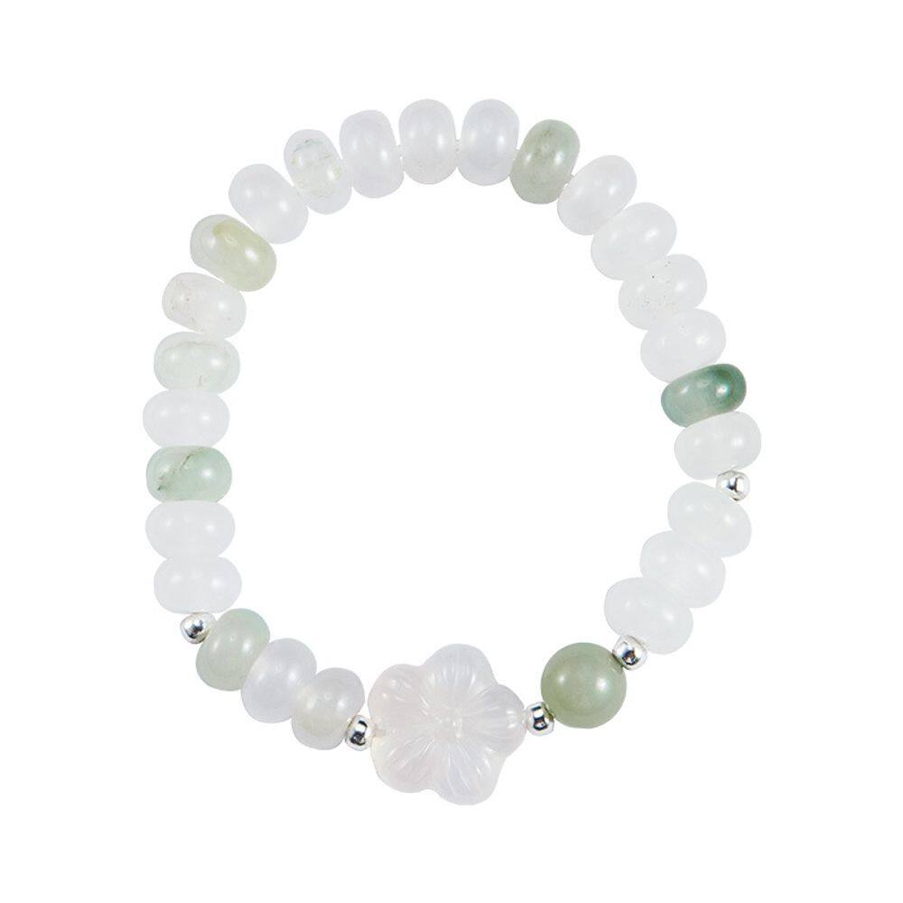 Pulseira de jade natural Tianshans, calcedônia verde e branca