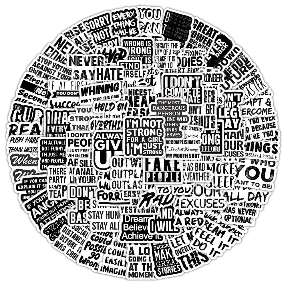 100 peças de adesivos inspiradores com citações inspiradoras em preto e branco, Motiva