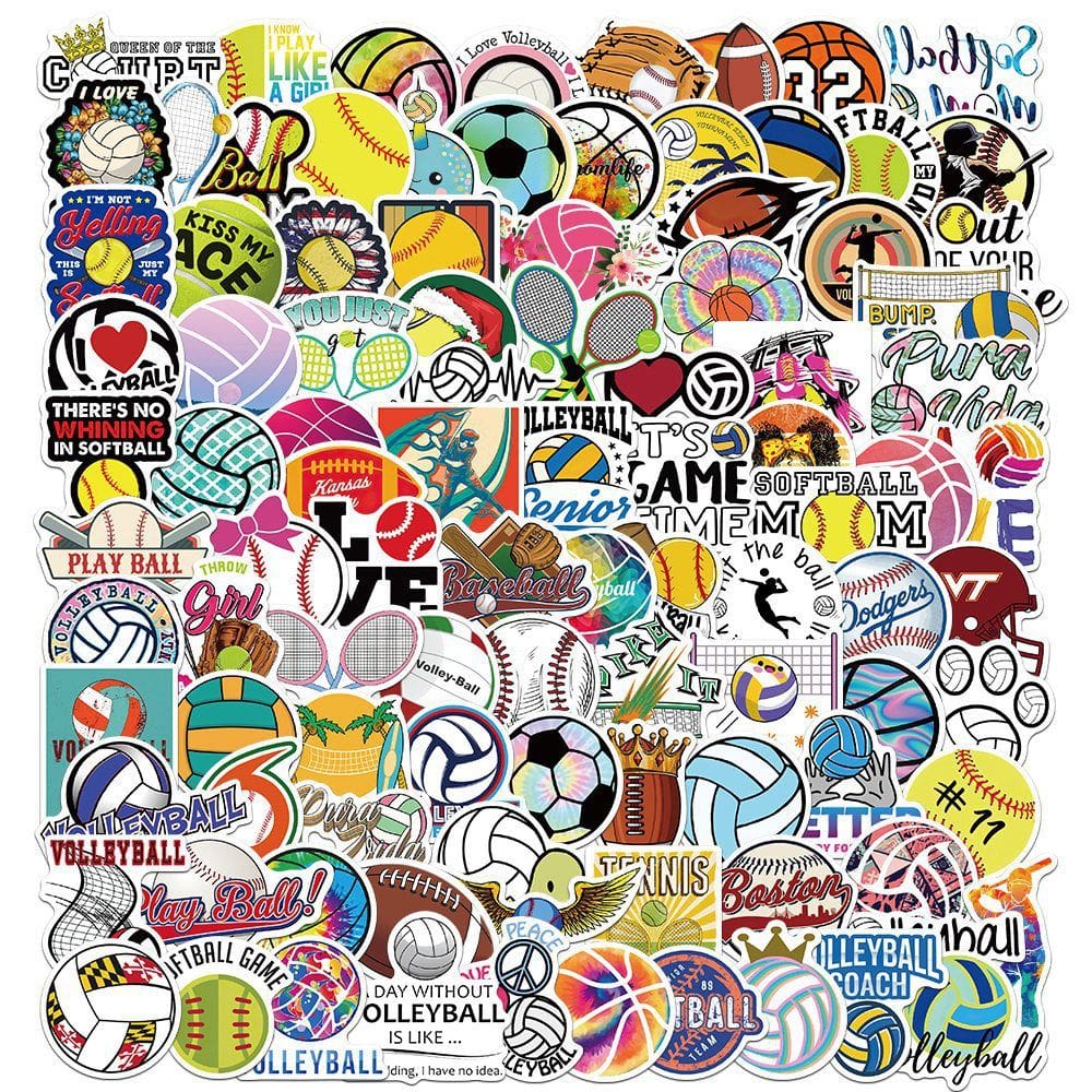 Adesivos: 100 peças de esportes, futebol, basquete, beisebol, voleibol