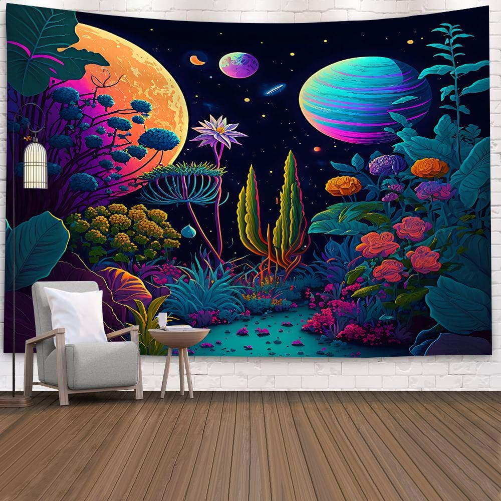 Tapeçaria para pendurar na parede Trippy Galaxy Garden 150 cm x 130 cm
