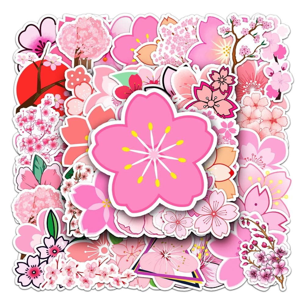 Pacote de adesivos Cherry Blossom Pink Sakura Flower Vinyl 50 unidades