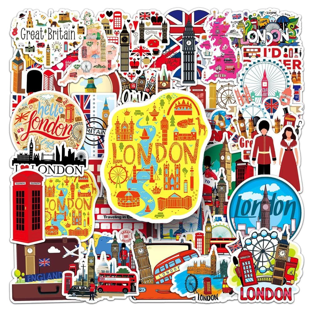 Pacote de adesivos UK Travel, 50 unidades de vinil impermeável para laptop