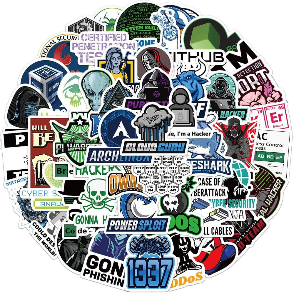 Conjunto de adesivos Hacker and Coding, 50 unidades de decalques de vinil impermeáveis