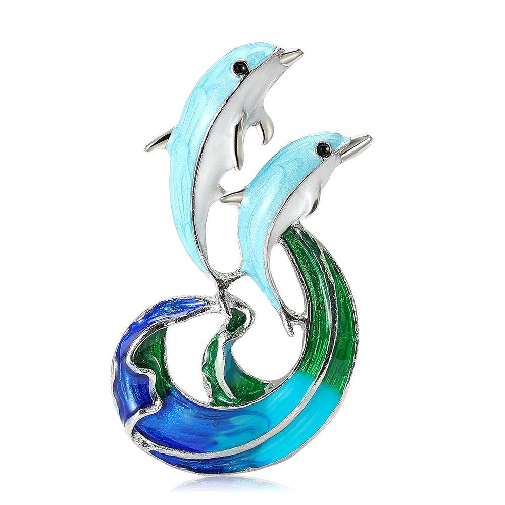 Broche Pin Dolphin Enamel Wave Design Alloy 5,1 x 5,3 cm
