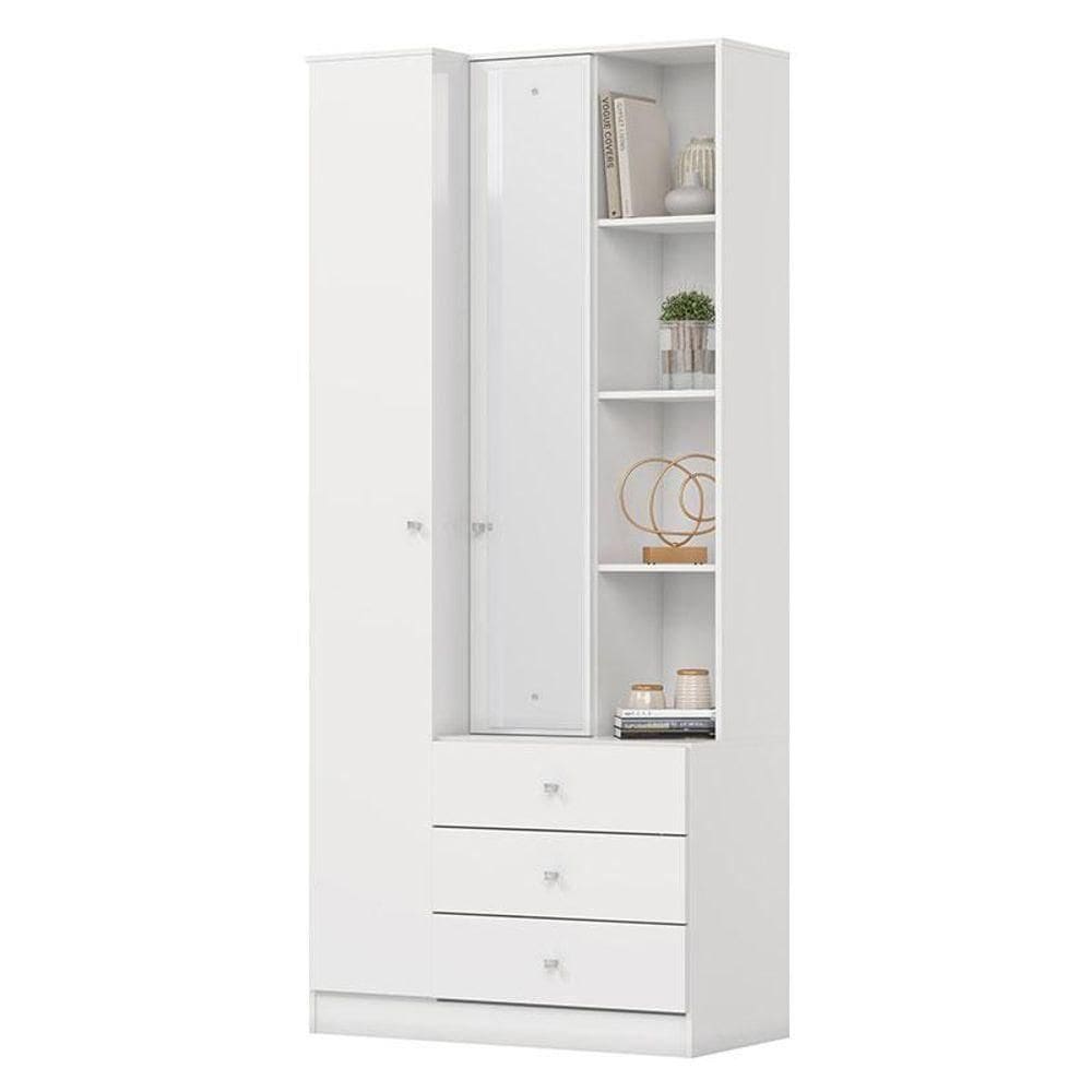 Armário Multiuso Doha Com Espelho 2 Portas 3 Gavetas Branco Brilho - Henn