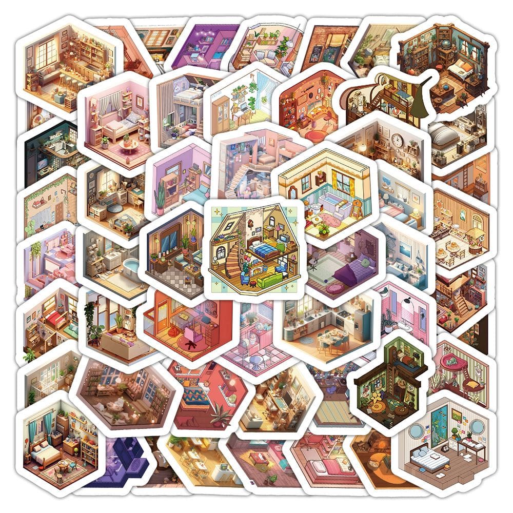 Pacote de adesivos 3D Room Scene Dreamy Cottage Interior x50