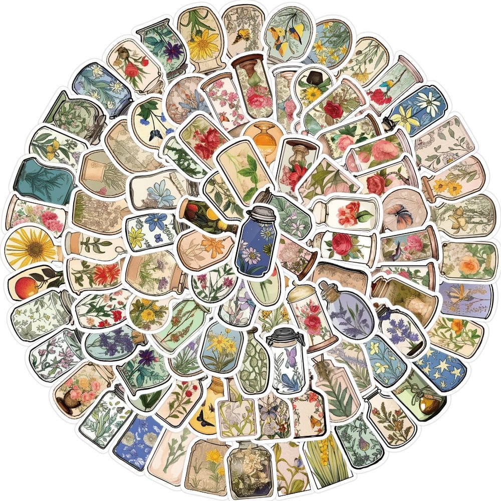 Adesivos Flower Jar, 50 unidades de vinil transparente à prova d`água