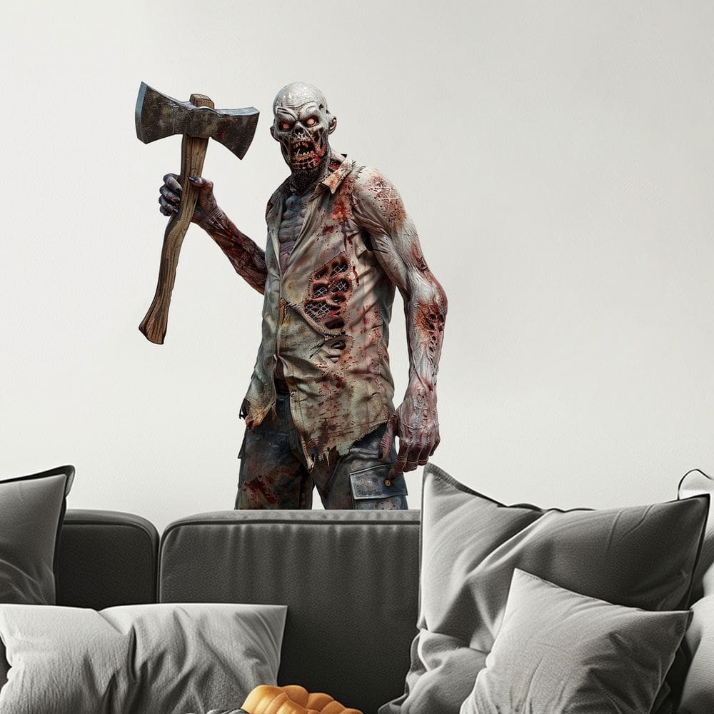 Adesivos de parede 3D Halloween Axe Zombie PVC 40x29cm