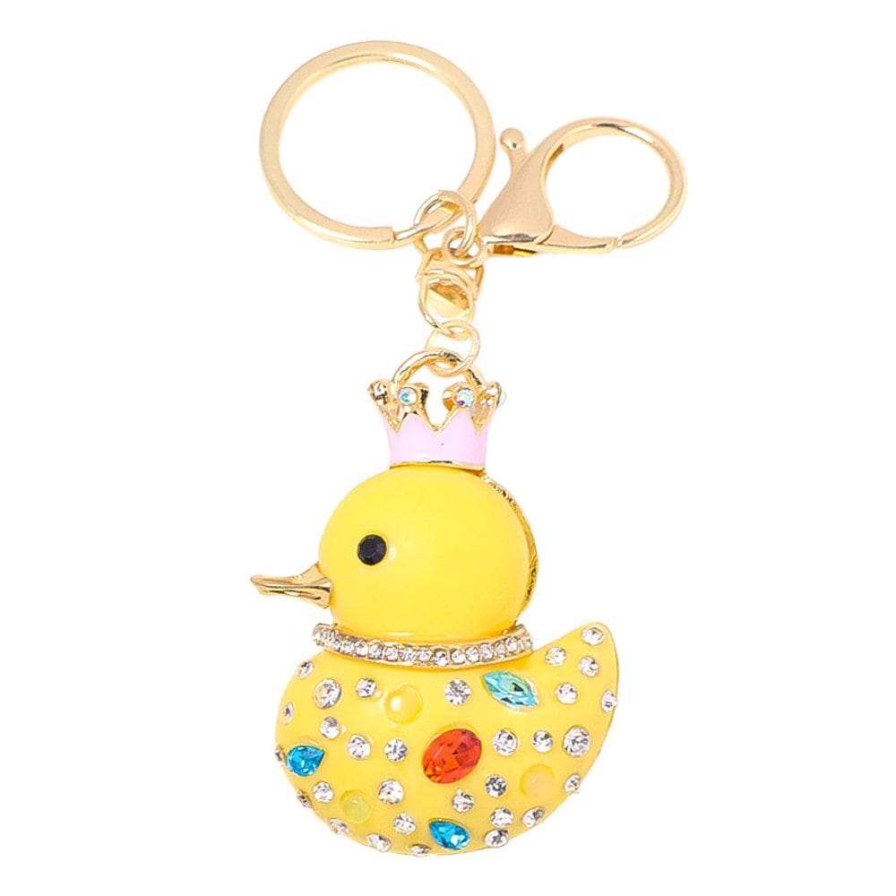 Chaveiro de pato coroado em resina brilhante com strass 12,4 cm