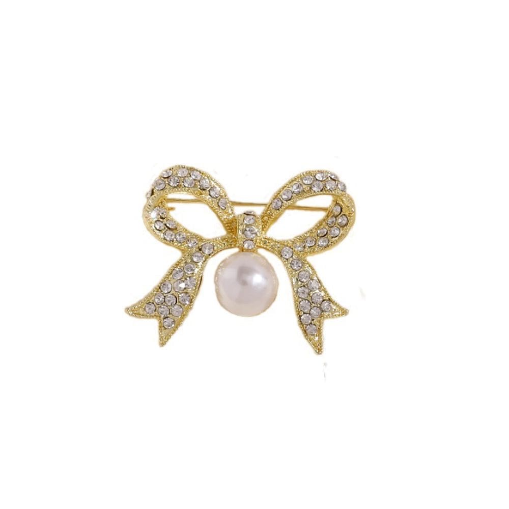 Broche Pin Bowknot Pearl com strass para mulheres