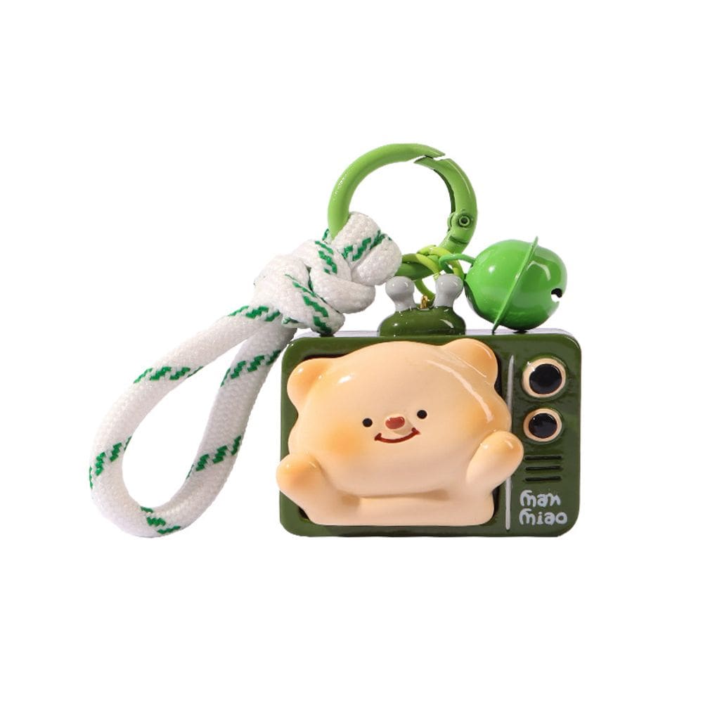 Chaveiro Vintage TV Bear Resin Animal Chaveiro com corda e sino