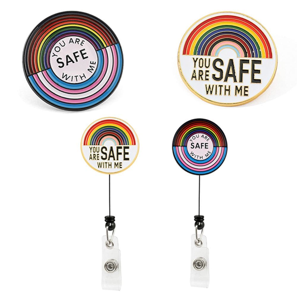 Alfinetes de broche com porta-crachá retrátil com design de arco-íris