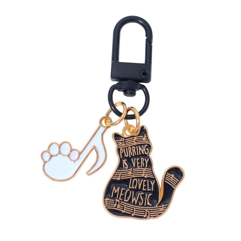 Chaveiro Cartoon Music Black Cat com nota de piano em liga de zinco