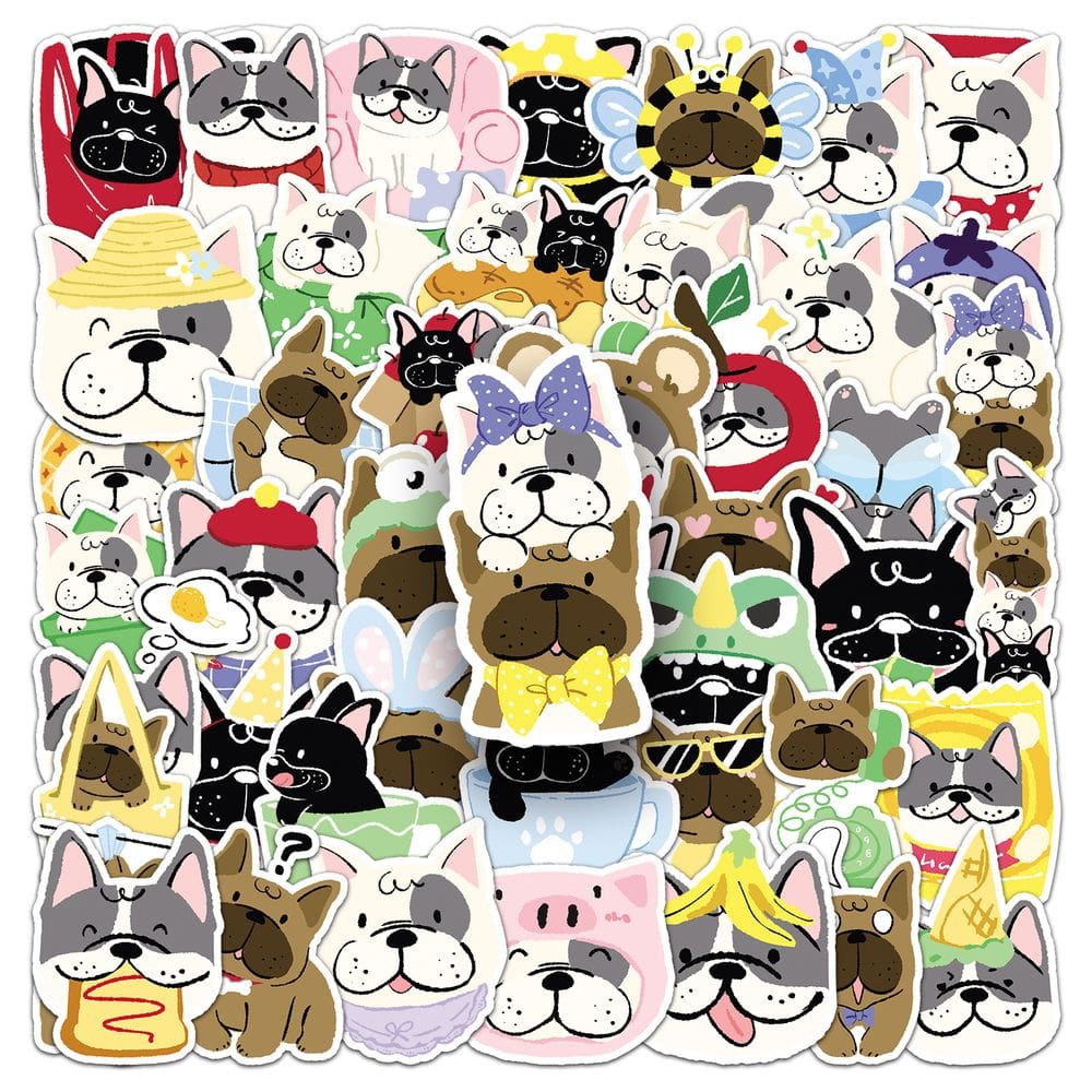 Pacote de adesivos French Bulldog Cartoon Waterproof x50