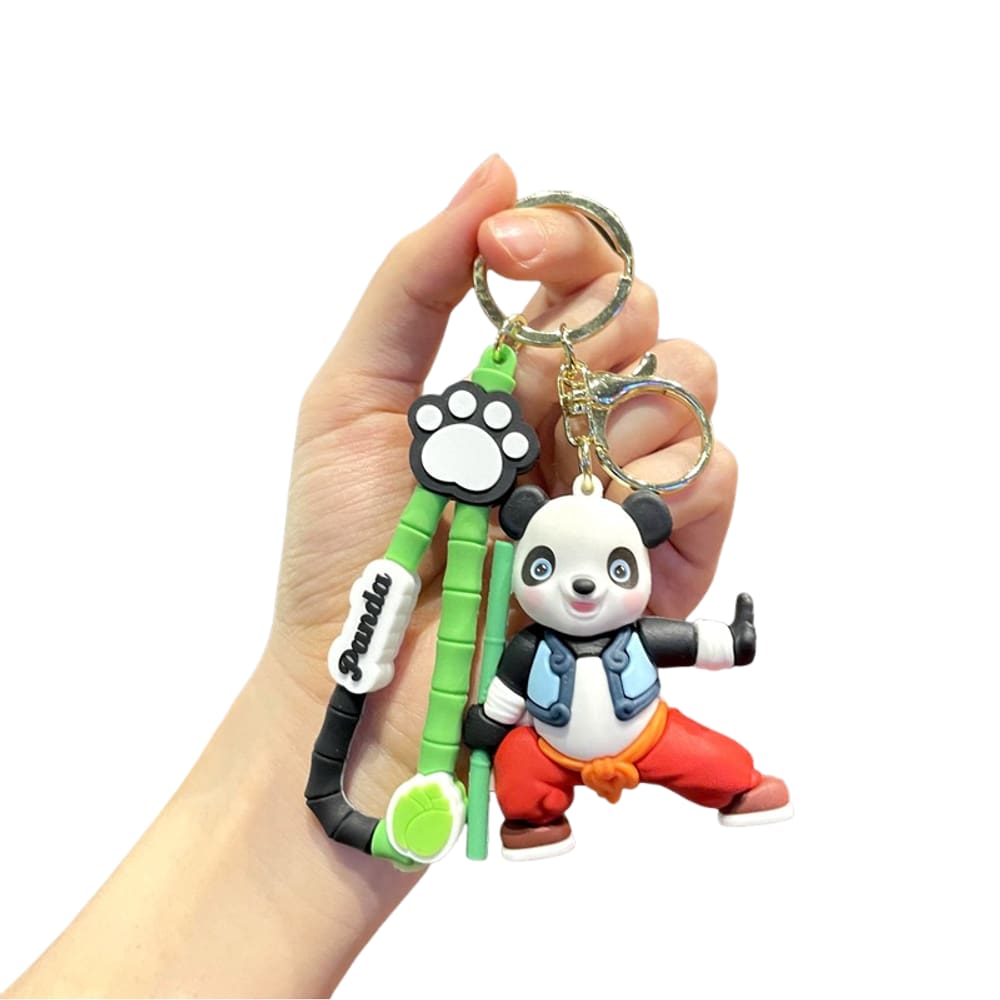 Chaveiro Cartoon Panda em PVC com pulseira de bambu para todas as idades