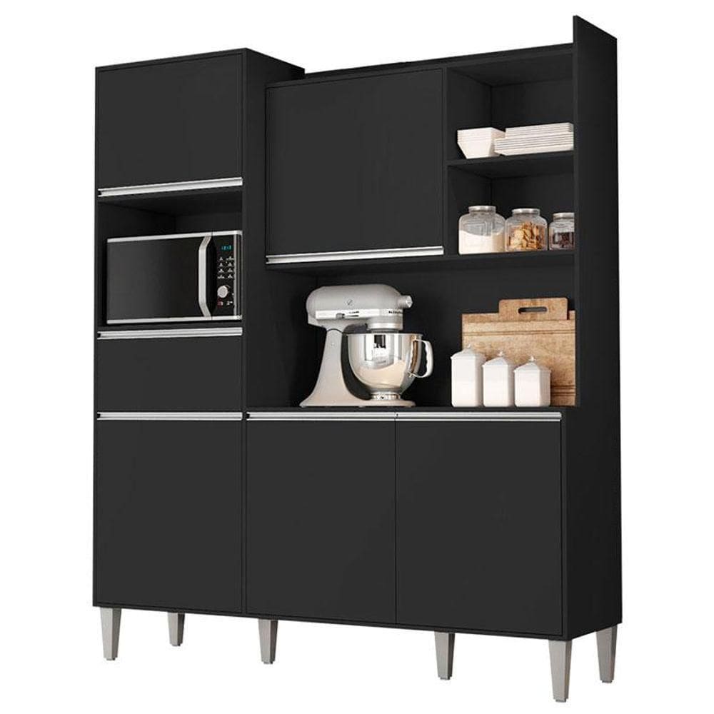 Armário Para Cozinha Kit Isabel Preto Fosco - Ajl