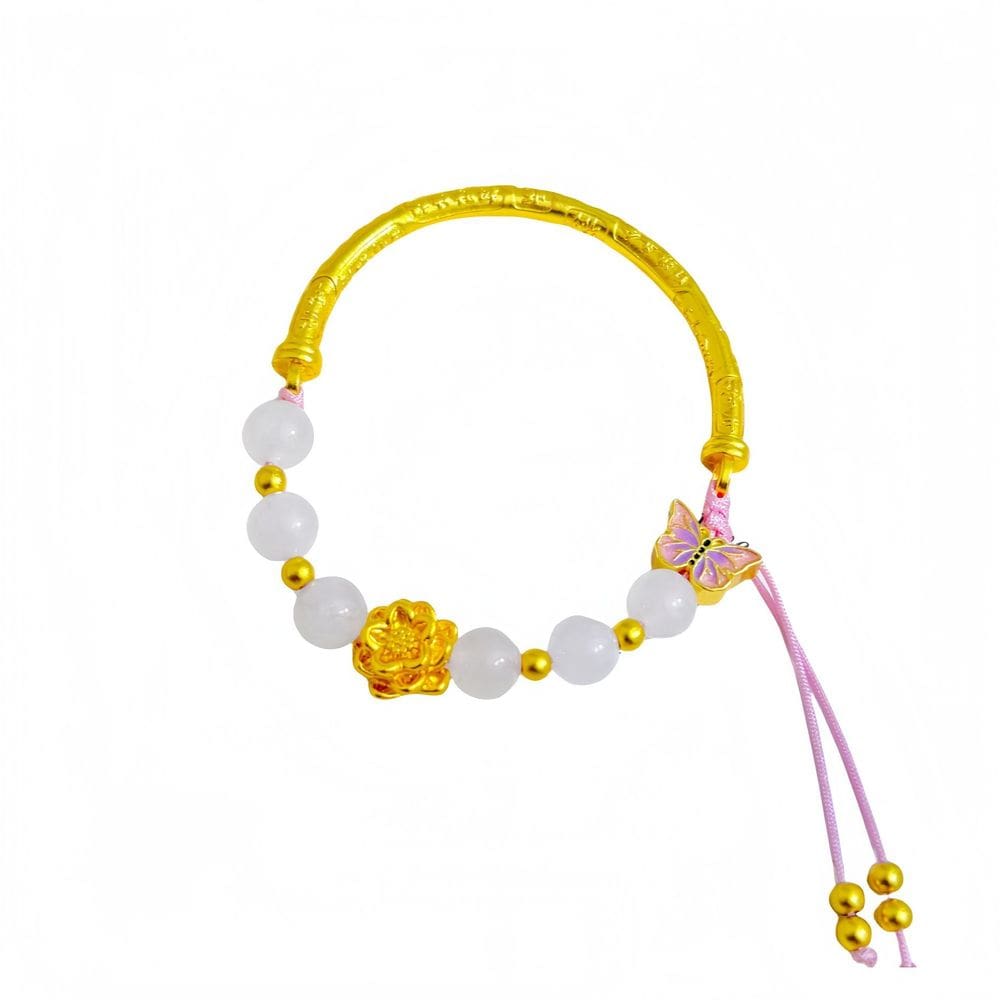 Pulseira de contas de ágata branca banhadas a ouro para mulheres