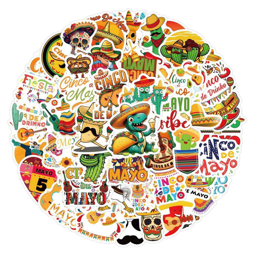Pacote de adesivos Mexican Fiesta Cinco de Mayo, 60 peças de vinil