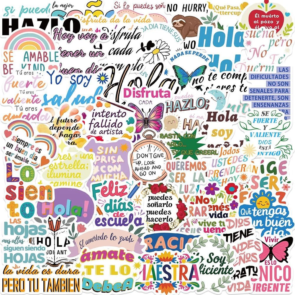 Pacote de adesivos Spanish Motivational, 100 unidades — vinil impermeável
