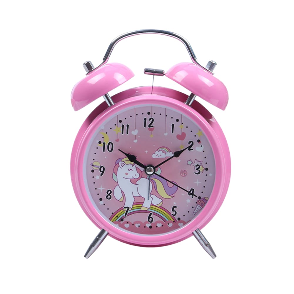 Despertador Cute Unicorn Cartoon Twin Bells Pink Design
