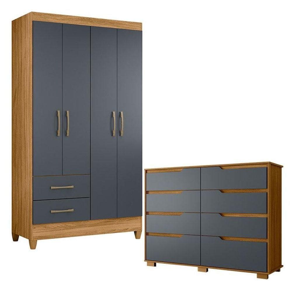 Guarda Roupa Solteiro Chile E Cômoda Georgia Freijó Cinza - Moval