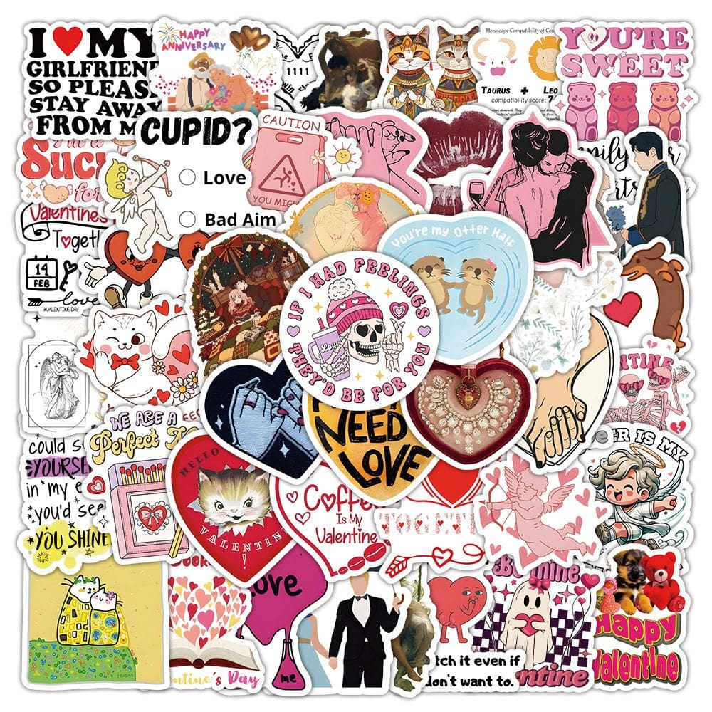 Pacote de adesivos Romantic Love, 50 peças de estética para o Dia dos Namorados