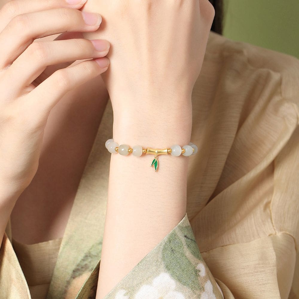Pulseira Nephrite Beaded para mulheres com prata esterlina