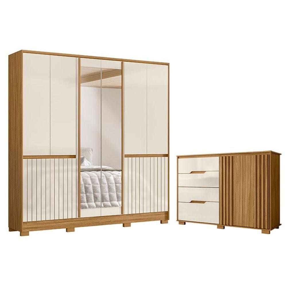 Guarda Roupa Casal Alasca E Cômoda Texas Freijó Off White - Moval