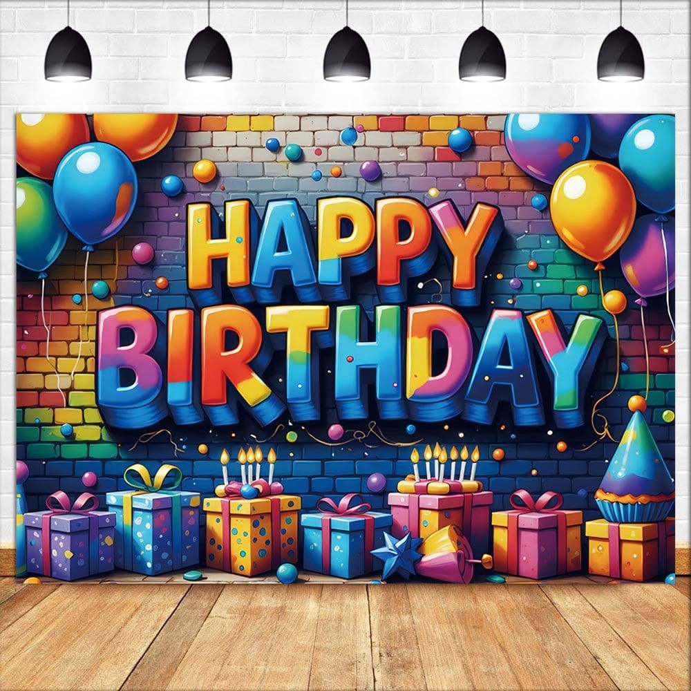 Tapeçaria para pendurar na parede, festa de aniversário, balões coloridos 150x100cm