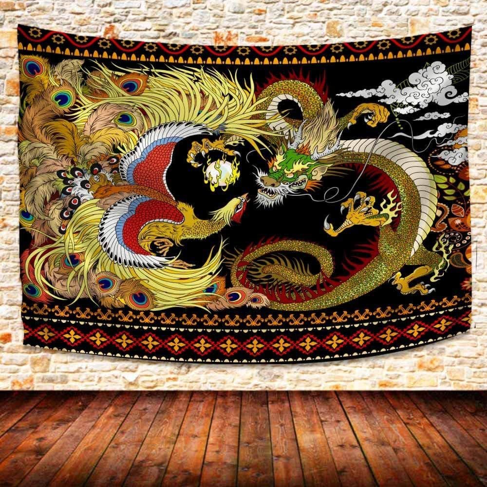 Tapeçaria para pendurar na parede Dragon and Phoenix Oriental 150x130cm