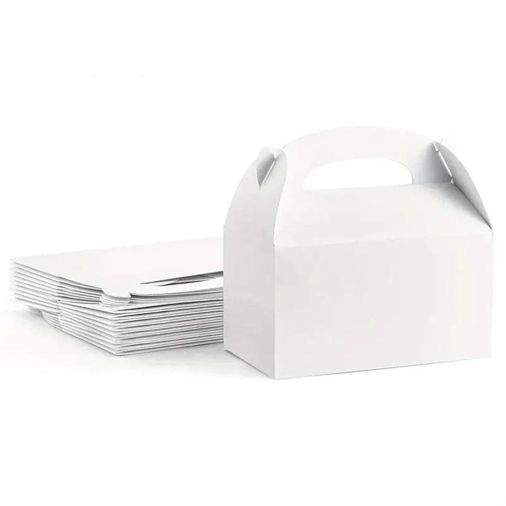 Caixa de presente, papel kraft branco com alça, 10 peças, 12x6x8cm